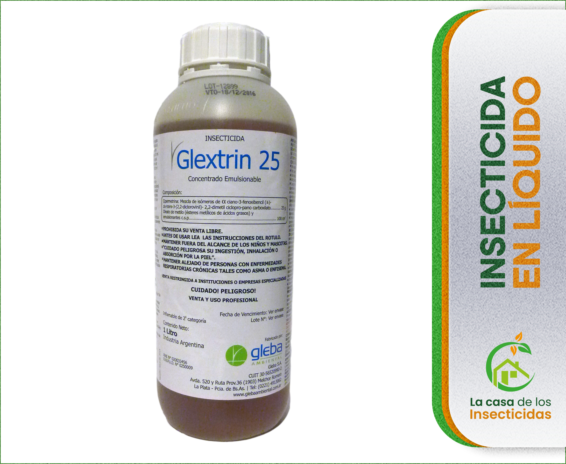 Glextrin 25 insecticida fumigación control de plagas x 1lt.